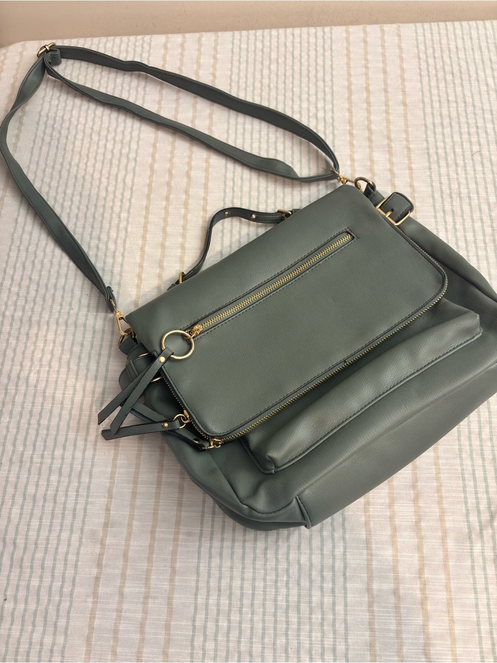 Buckle Olive Green Crossbody Bag with Gold Hardware